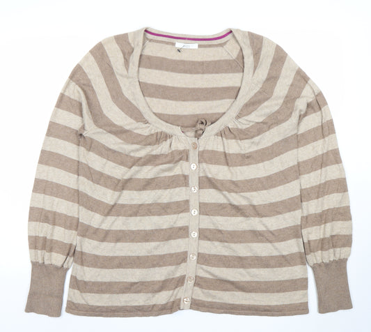 Marks and Spencer Women’s Beige Striped Scoop Neck Cardigan Size 18