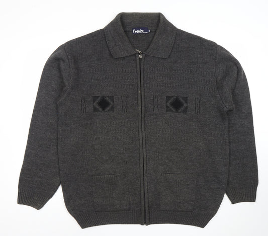 Esquire Men's Grey 3XL Full Zip Knit Jumper Collared Classic Style