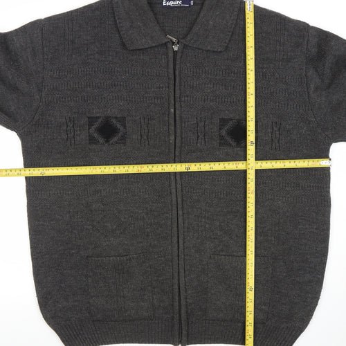 Esquire Men's Grey 3XL Full Zip Knit Jumper Collared Classic Style