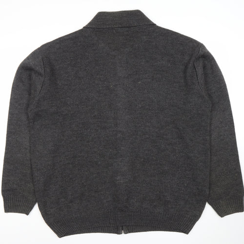 Esquire Men's Grey 3XL Full Zip Knit Jumper Collared Classic Style