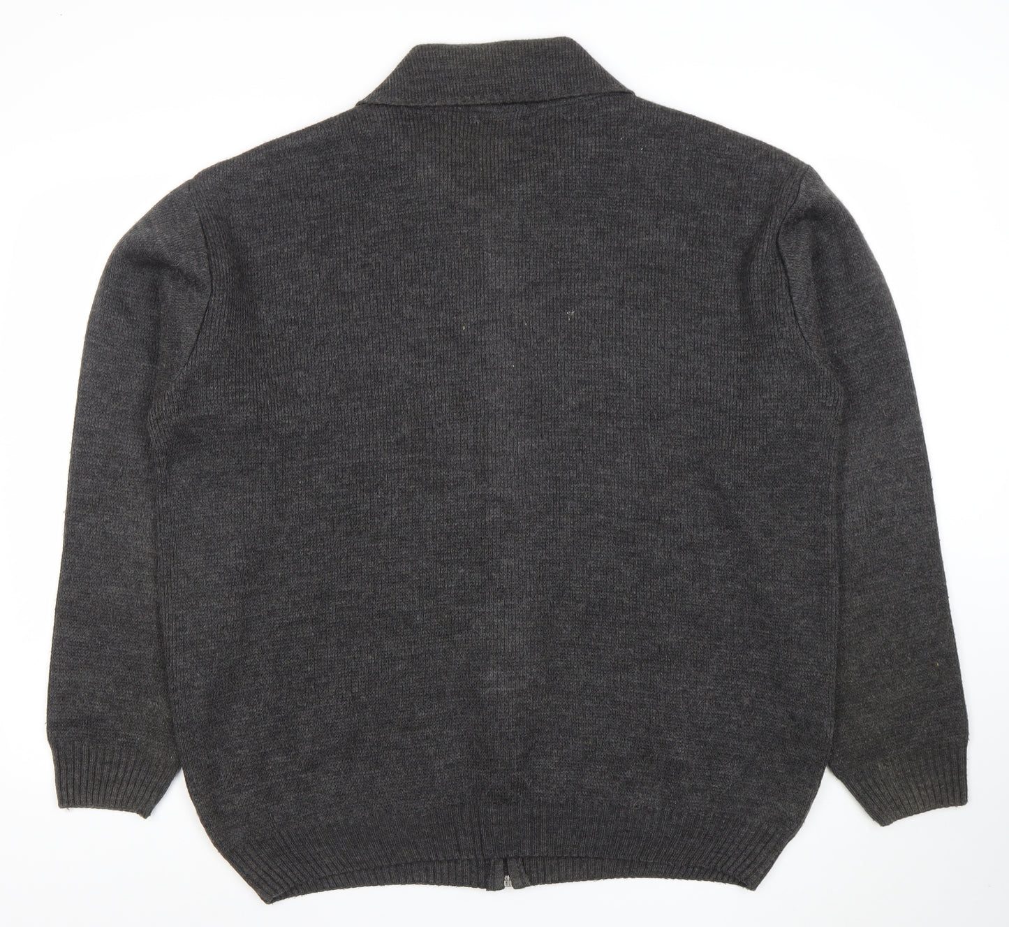 Esquire Men's Grey 3XL Full Zip Knit Jumper Collared Classic Style