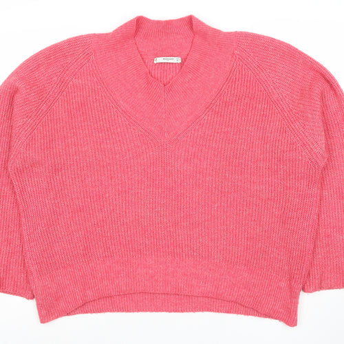 Mango Women’s Pink V-Neck Knit Pullover Jumper Size 12