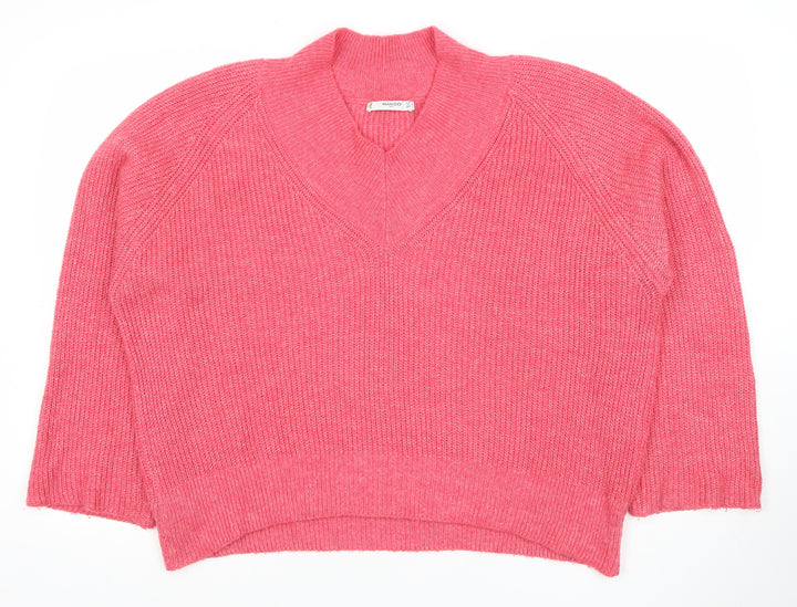 Mango Women’s Pink V-Neck Knit Pullover Jumper Size 12