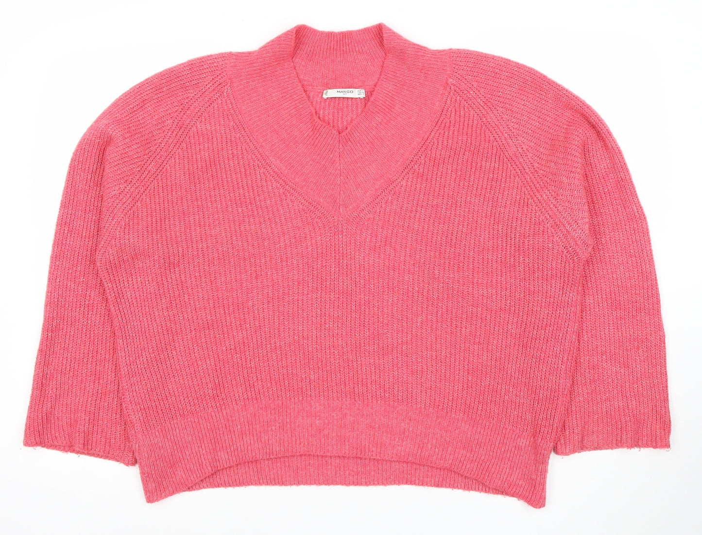 Mango Women’s Pink V-Neck Knit Pullover Jumper Size 12