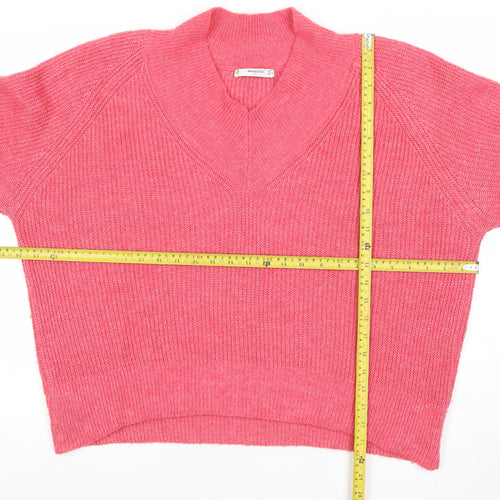 Mango Women’s Pink V-Neck Knit Pullover Jumper Size 12