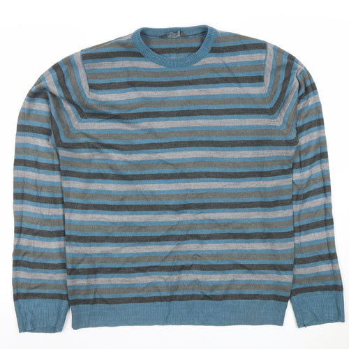 Cedar Wood State Men's Blue Striped Acrylic Pullover Jumper M