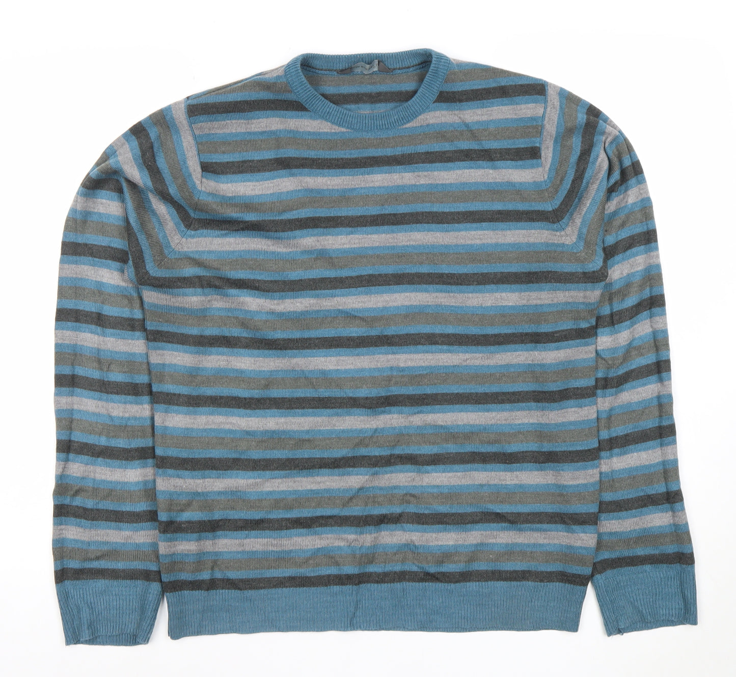 Cedar Wood State Men's Blue Striped Acrylic Pullover Jumper M