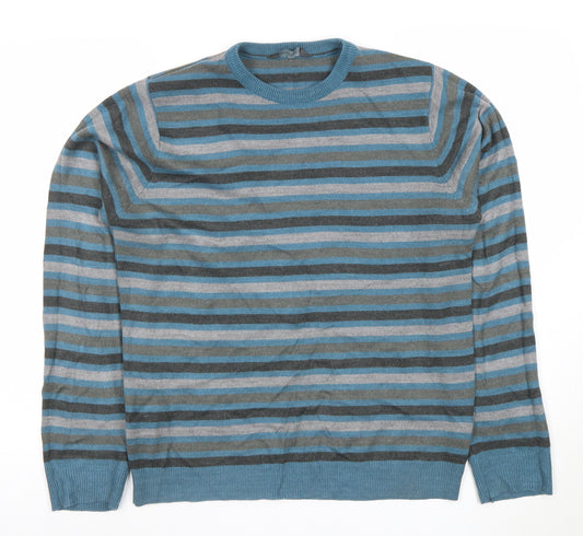 Cedar Wood State Men's Blue Striped Acrylic Pullover Jumper M
