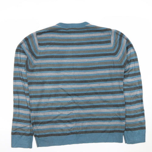 Cedar Wood State Men's Blue Striped Acrylic Pullover Jumper M