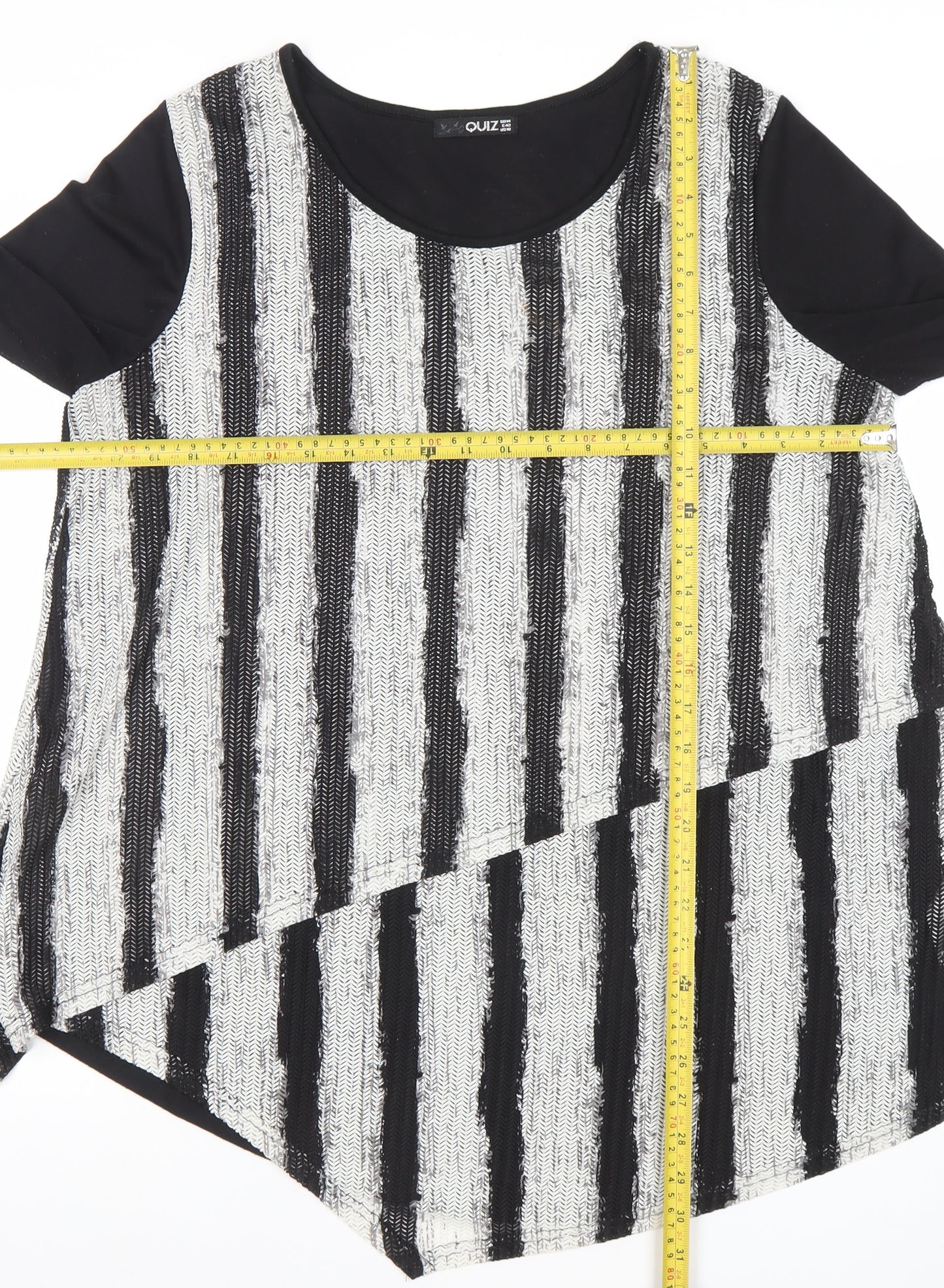 Quiz Womens Black Stripe Asymmetric Tunic Top Size 14