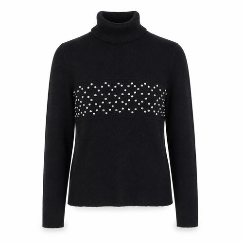 Topshop Women Black Roll Neck Beaded Lambswool Jumper Size 14