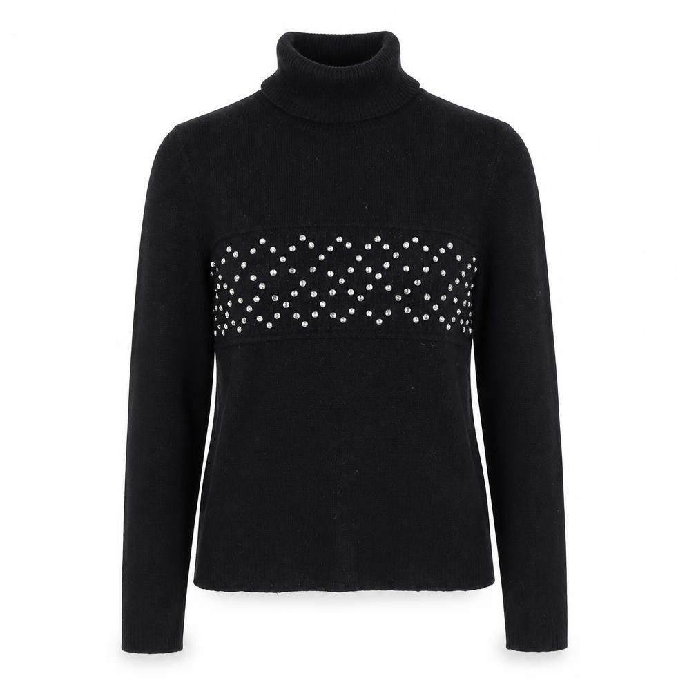 Topshop Women Black Roll Neck Beaded Lambswool Jumper Size 14