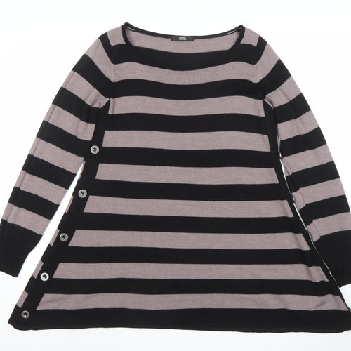 Marks and Spencer Womens Black Size 12 Striped Tunic Jumper
