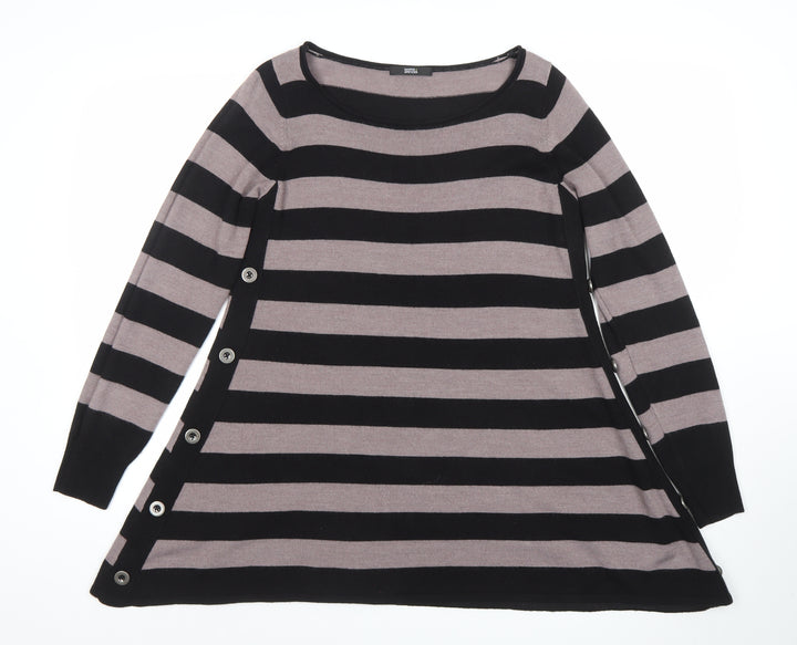 Marks and Spencer Womens Black Size 12 Striped Tunic Jumper