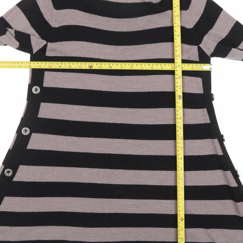 Marks and Spencer Womens Black Size 12 Striped Tunic Jumper