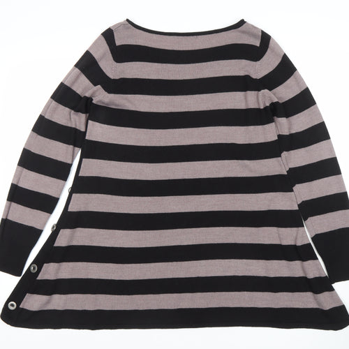 Marks and Spencer Womens Black Size 12 Striped Tunic Jumper