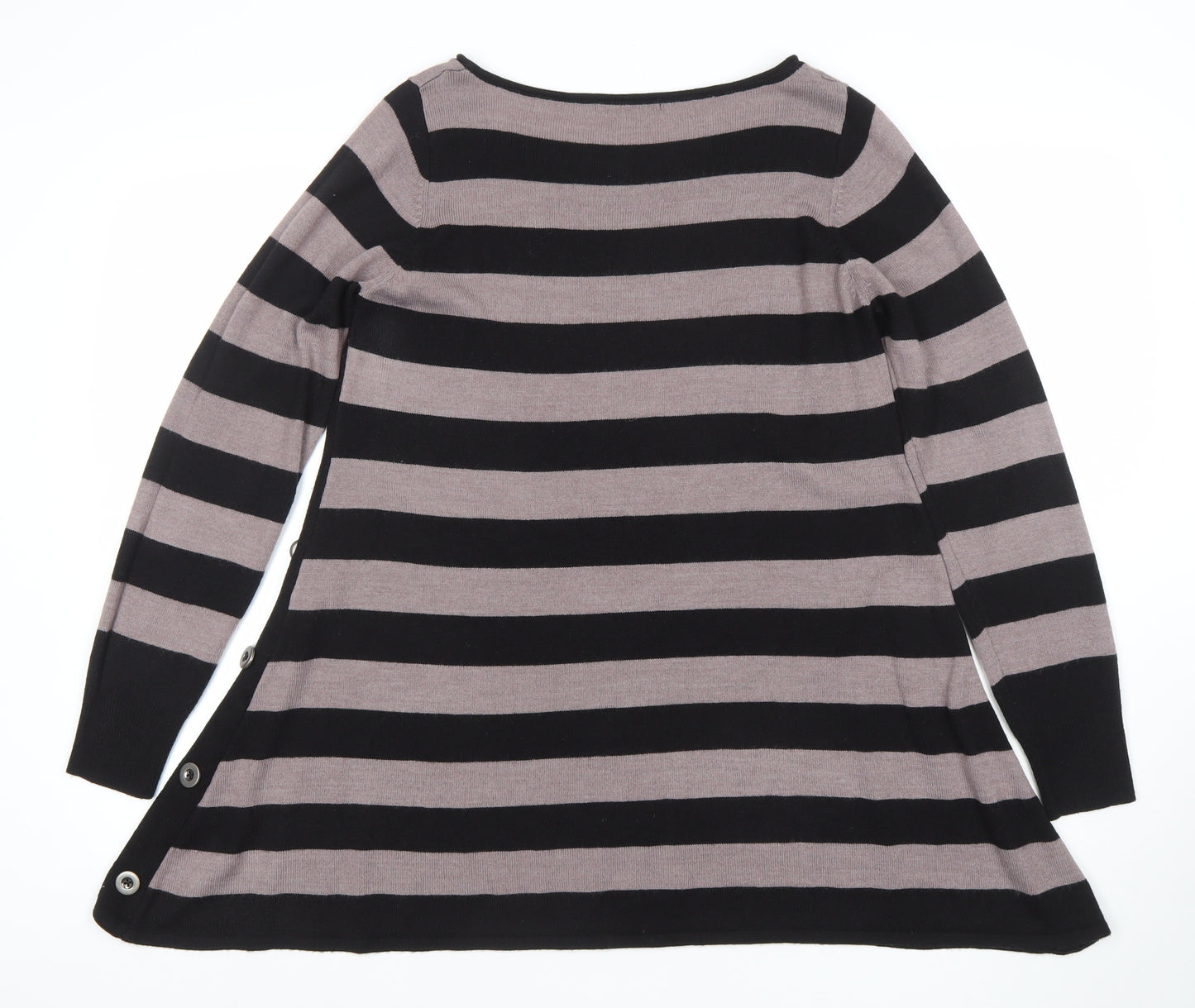 Marks and Spencer Womens Black Size 12 Striped Tunic Jumper