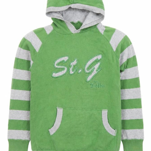 St. George by Duffer Boys Green Grey Striped Pullover Hoodie 11-12 Years Cotton