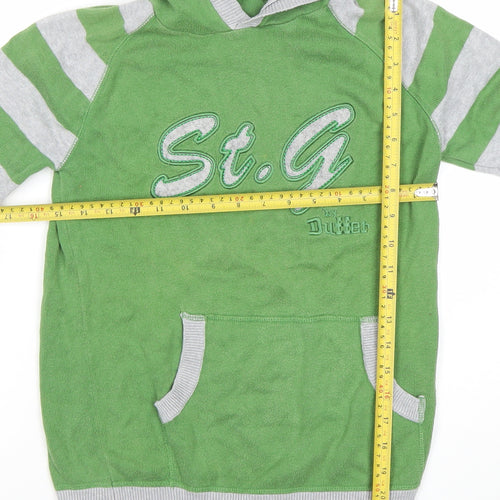 St. George by Duffer Boys Green Grey Striped Pullover Hoodie 11-12 Years Cotton