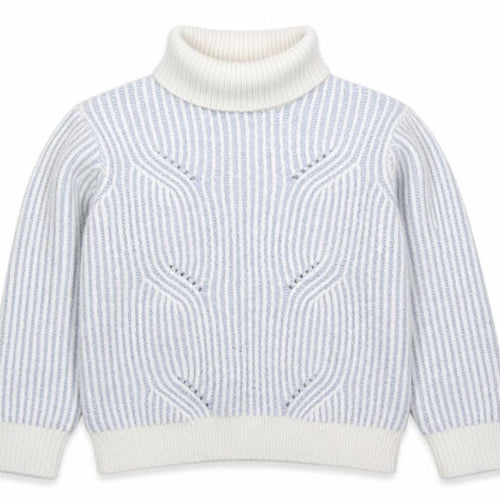 Marks and Spencer Girls Blue Striped Roll Neck Wool Blend Jumper 10 Years