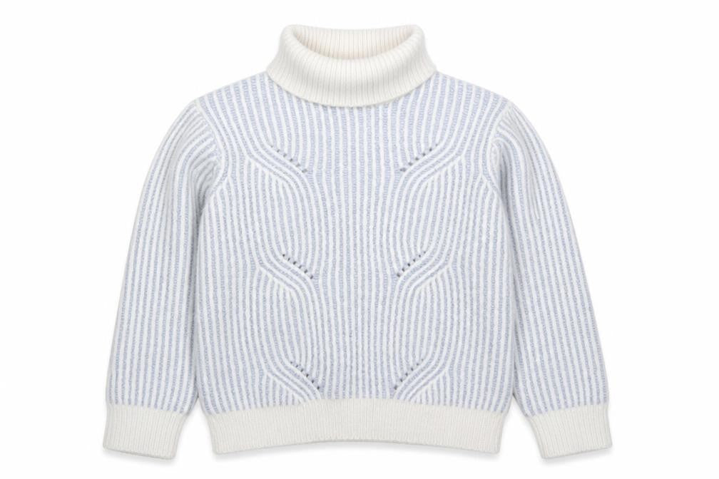 Marks and Spencer Girls Blue Striped Roll Neck Wool Blend Jumper 10 Years