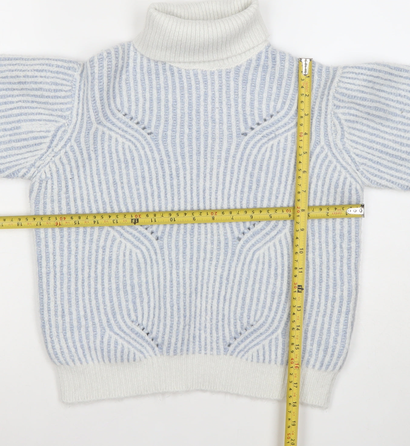 Marks and Spencer Girls Blue Striped Roll Neck Wool Blend Jumper 10 Years