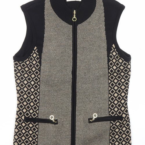 Anna Rose Women Black Waistcoat M Acrylic Knit Zip Front Patterned Vest