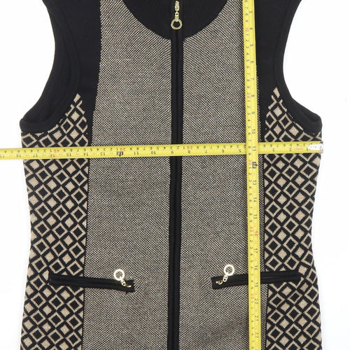 Anna Rose Women Black Waistcoat M Acrylic Knit Zip Front Patterned Vest
