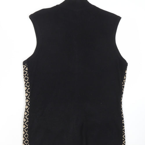 Anna Rose Women Black Waistcoat M Acrylic Knit Zip Front Patterned Vest