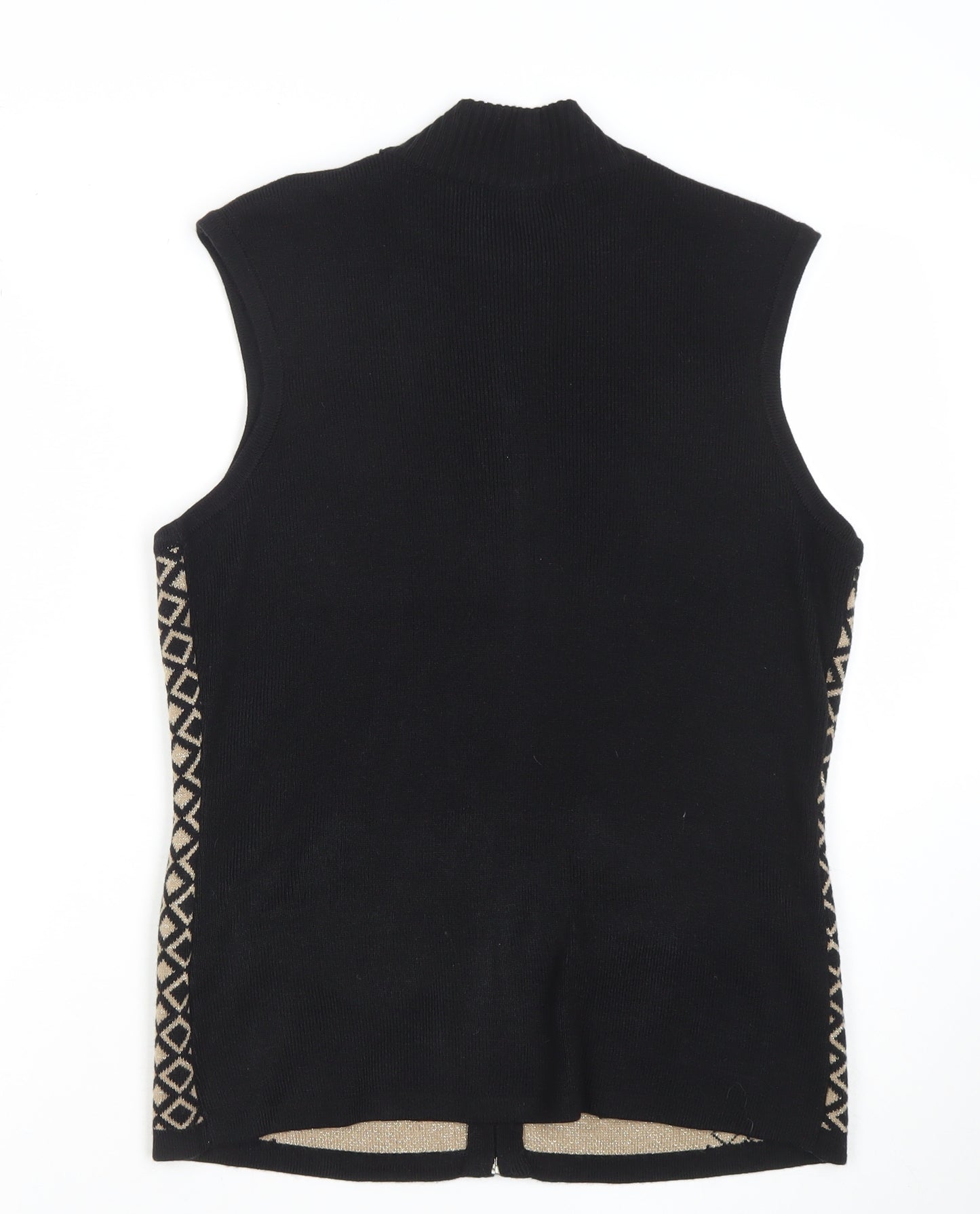 Anna Rose Women Black Waistcoat M Acrylic Knit Zip Front Patterned Vest