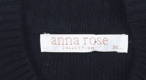 Anna Rose Women Black Waistcoat M Acrylic Knit Zip Front Patterned Vest