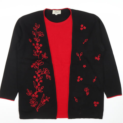 Akal Women's Black Floral Embroidered Cardigan S/M Acrylic Knit