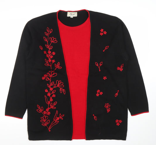 Akal Women's Black Floral Embroidered Cardigan S/M Acrylic Knit
