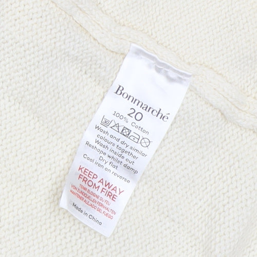 Bonmarché Women Ivory Cotton Open-Knit V-Neck Short Sleeve Cardigan Size 20