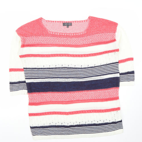 Marks and Spencer Per Una Women’s Multicoloured Striped 3/4 Sleeve Cotton Knit Jumper Size 14