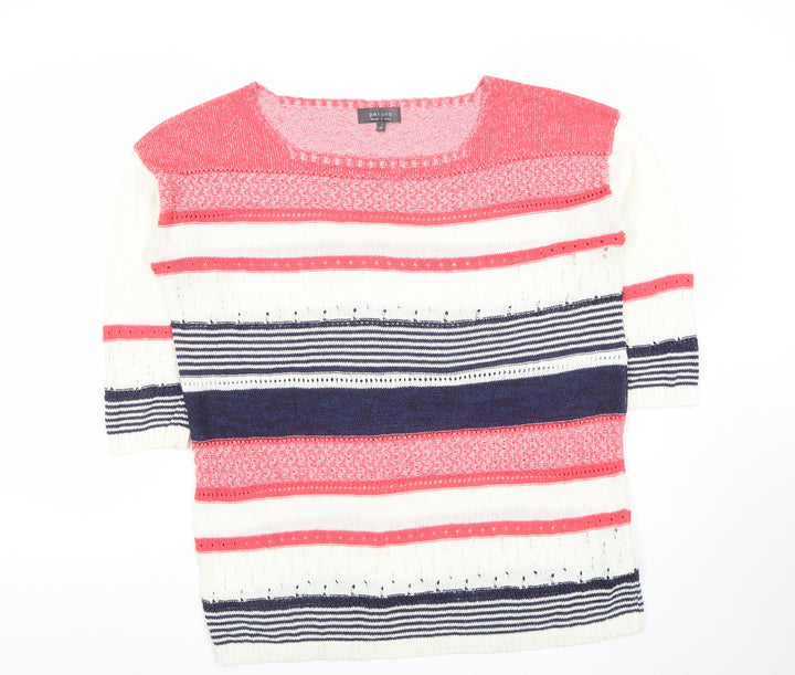 Marks and Spencer Per Una Women’s Multicoloured Striped 3/4 Sleeve Cotton Knit Jumper Size 14