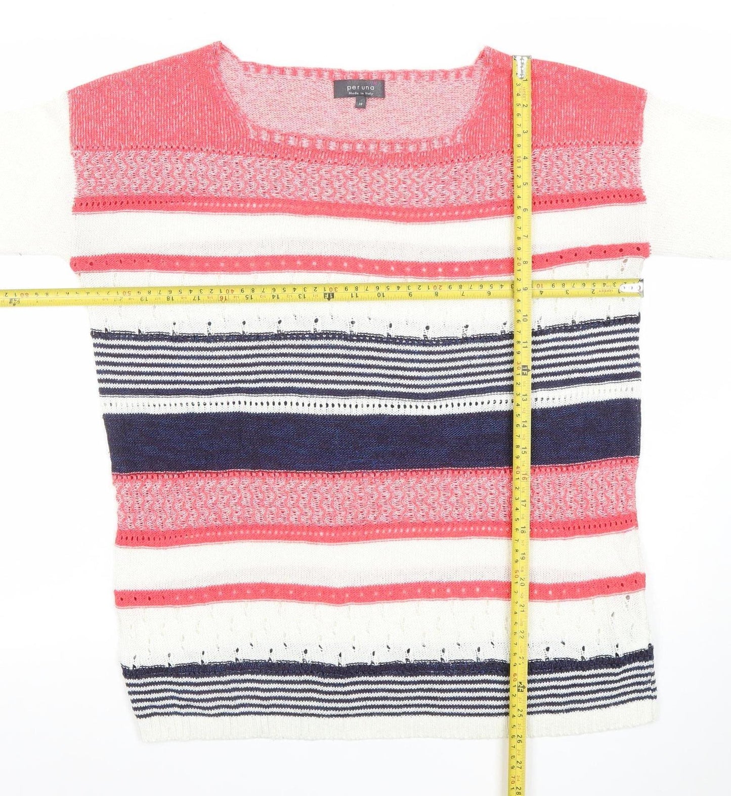 Marks and Spencer Per Una Women’s Multicoloured Striped 3/4 Sleeve Cotton Knit Jumper Size 14