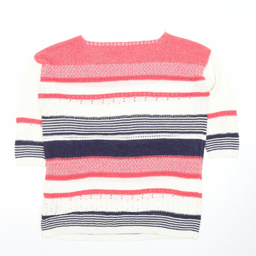 Marks and Spencer Per Una Women’s Multicoloured Striped 3/4 Sleeve Cotton Knit Jumper Size 14