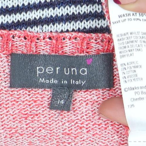 Marks and Spencer Per Una Women’s Multicoloured Striped 3/4 Sleeve Cotton Knit Jumper Size 14