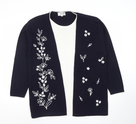 Akal Women's Multicoloured Embroidered Floral Open Knit Cardigan M