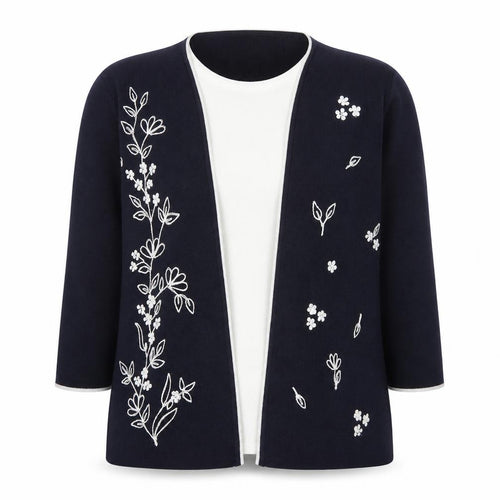 Akal Women's Multicoloured Embroidered Floral Open Knit Cardigan M