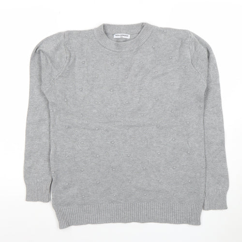 MODA IMPRESION Womens Grey Knit Crew Neck Pullover Jumper M