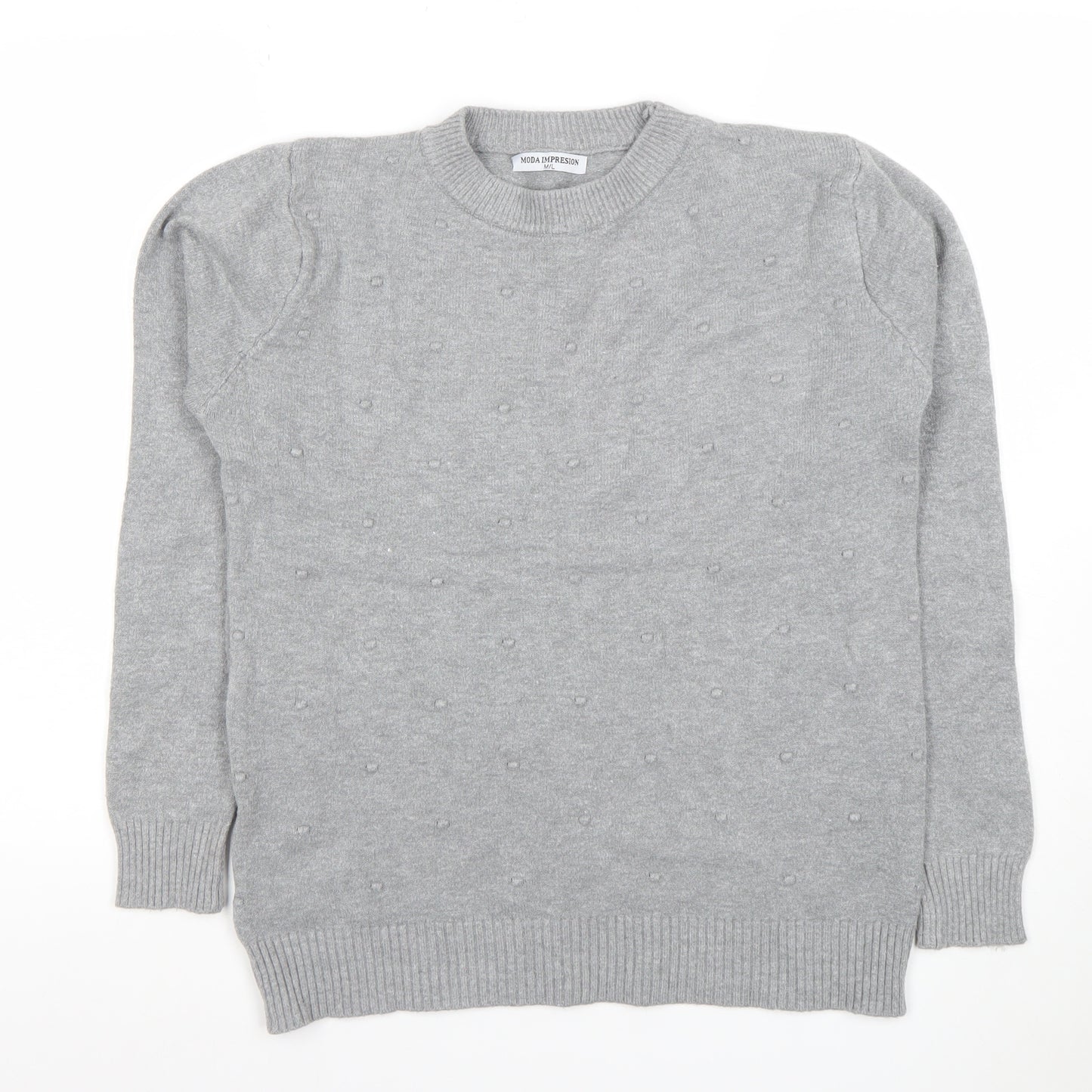 MODA IMPRESION Womens Grey Knit Crew Neck Pullover Jumper M
