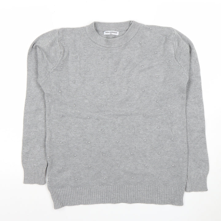 MODA IMPRESION Womens Grey Knit Crew Neck Pullover Jumper M