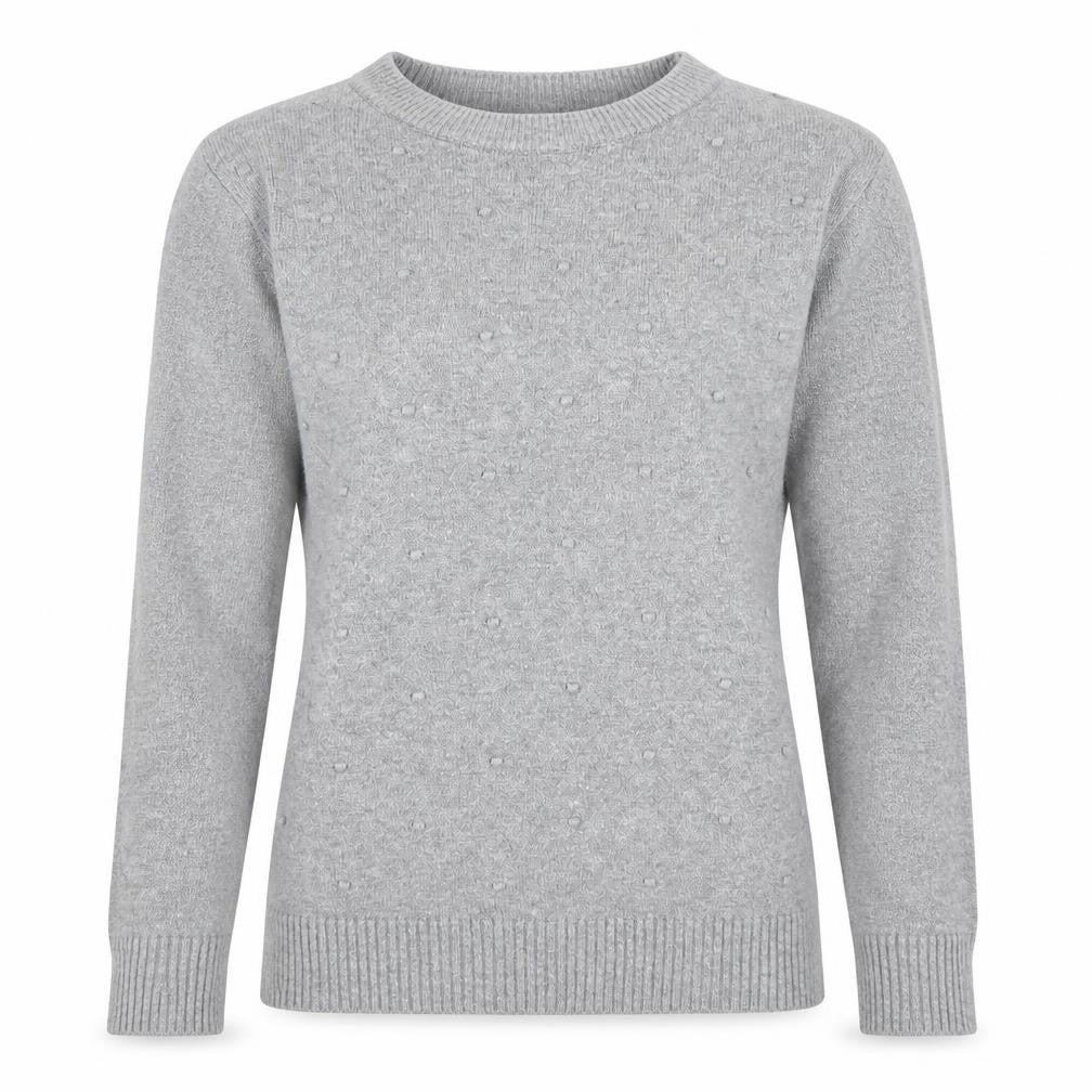 Front view of MODA IMPRESION women’s grey knit crew neck jumper m