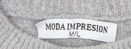MODA IMPRESION Womens Grey Knit Crew Neck Pullover Jumper M