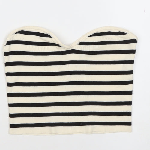H&M Women’s Black Striped Strapless Cropped Knit Top L
