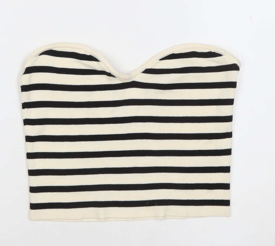 H&M Women’s Black Striped Strapless Cropped Knit Top L