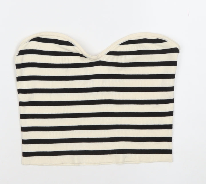 H&M Women’s Black Striped Strapless Cropped Knit Top L