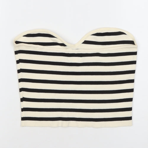 H&M Women’s Black Striped Strapless Cropped Knit Top L